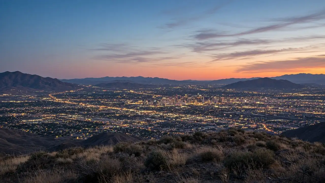 Las Vegas valley and skyline at dusk